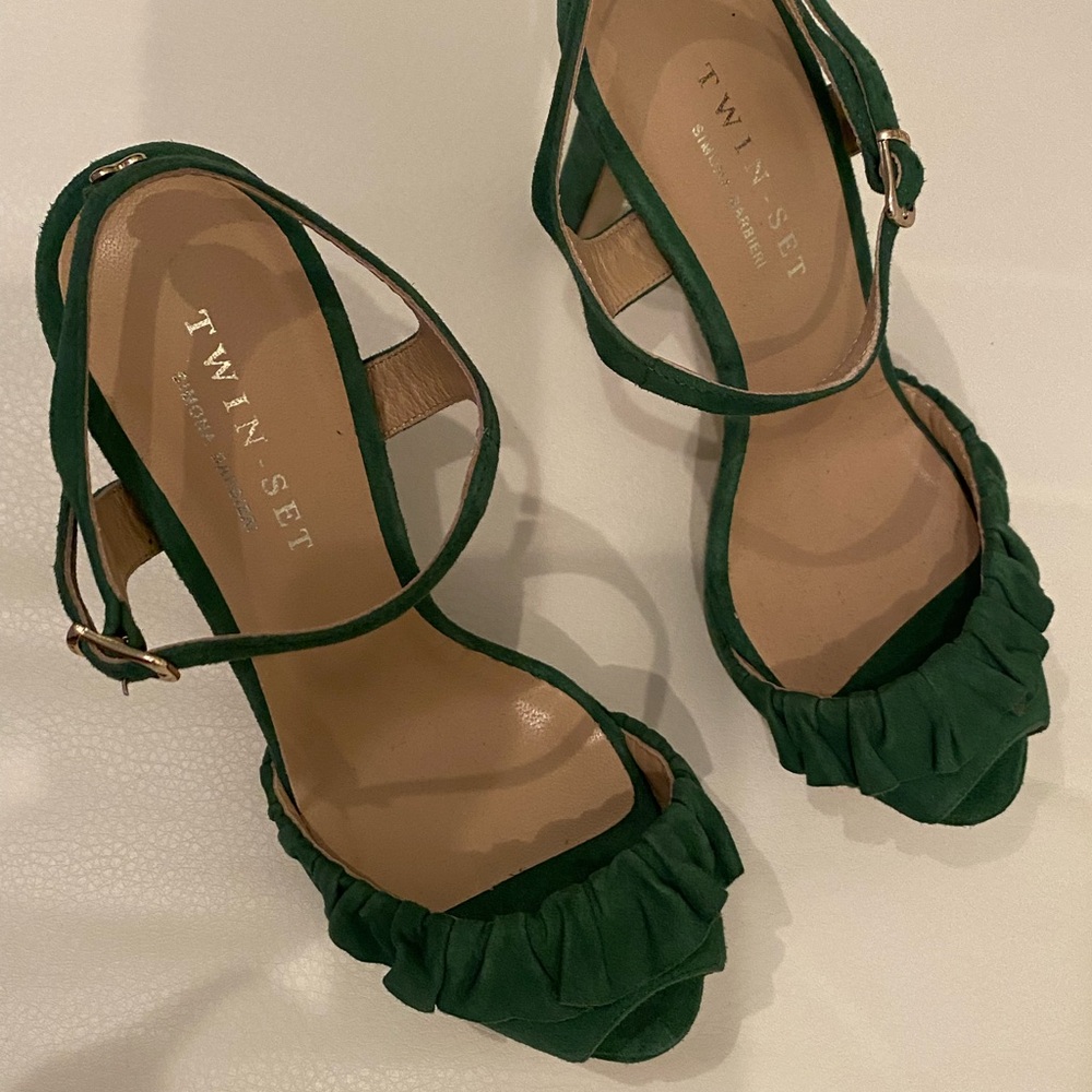 Twin-Set Green Ruffle Heeled Sandals - Picture 2 of 4